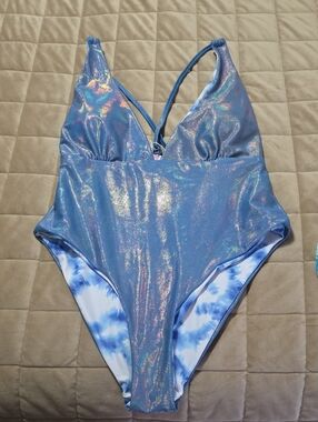 Shimmer Blue One-Piece Swimsuit with Tie-Dye Lining
